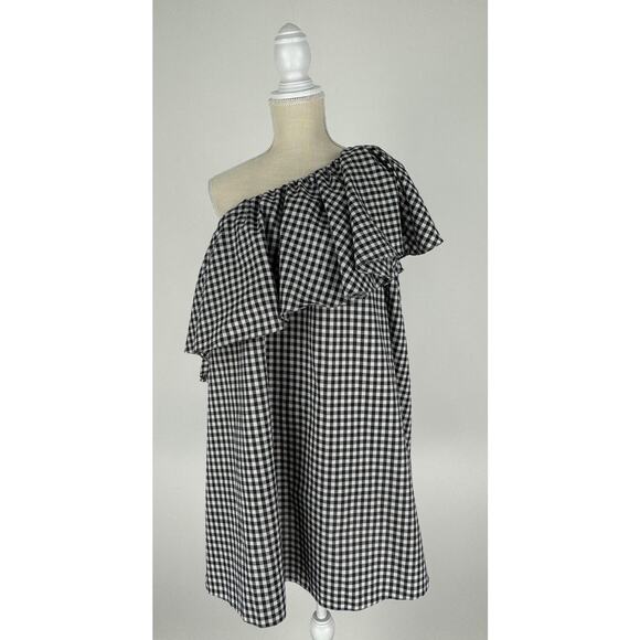 MLM Label Maison Gingham One Shoulder Mini Dress Womens Medium Black White - Picture 5 of 11